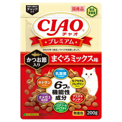 【同梱不可】【24個セット】いなばペットフード CIAOプレミアムかつお節入りまぐろミックス味200g