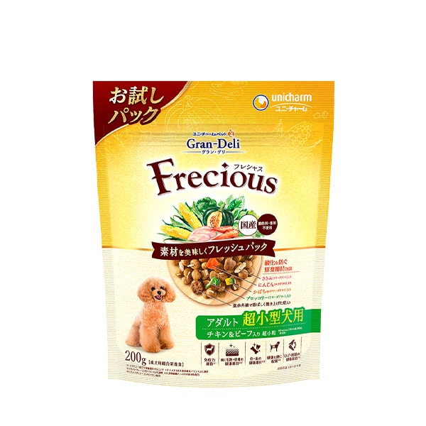 【同梱不可】【18個セット】ユニ・チャーム グラン・デリ Frecious アダルト成犬用 超小型犬用 チキン&ビーフ入り 200g