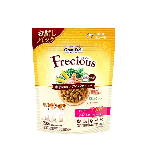 【同梱不可】【18個セット】ユニ・チャーム グラン・デリ Frecious パピー子犬用 チキン&ビーフ入り 200g