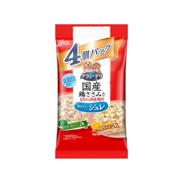 【同梱不可】【16個セット】 ユニ・チャーム グラン･デリ 国産 鶏ささみ パウチ ジュレ 成犬用 4個パック ブロッコリー･かぼちゃ 80g×4個