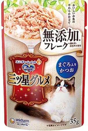 【同梱不可】【80個セット】 ユニ・チャーム 銀のスプーン三ツ星グルメパウチフレーク無添加まぐろ入りかつお35g