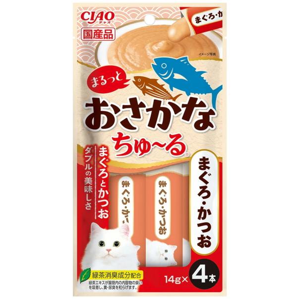 いなばペットフード 【同梱不可】【24個セット】いなばペットフード株式会社　ＣＩＡＯ　まるっとおさかなちゅーる　まぐろ・かつお１４ｇ×４Ｐ