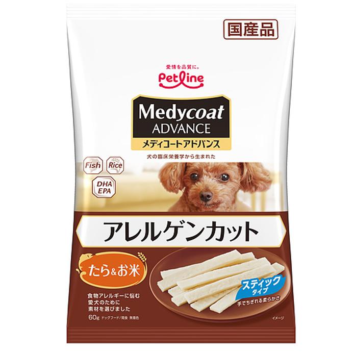 【同梱不可】【36個セット】ペットライン メディコートアドバンスアレルゲンカットジャーキーたら＆お米スティックタイプ60g｜スペシャルスペース