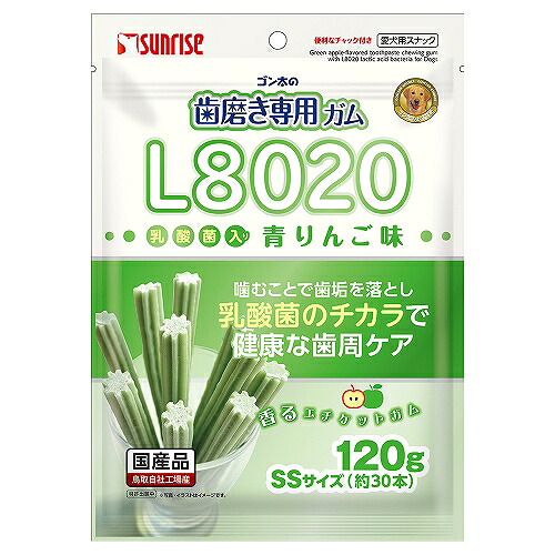 【同梱不可】【24個仕掛ける】マルカン サンライズ ゴン太の歯みがき専用チュインガムSS大きさL8020乳酸菌入り口・入口青林檎味 120g