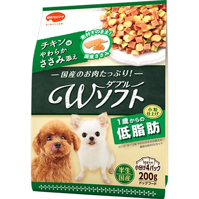 【同梱不可】【18個セット】日本ペットフード ビタワン君のWソフト低脂肪チキン味・やわらかささみ添え200g