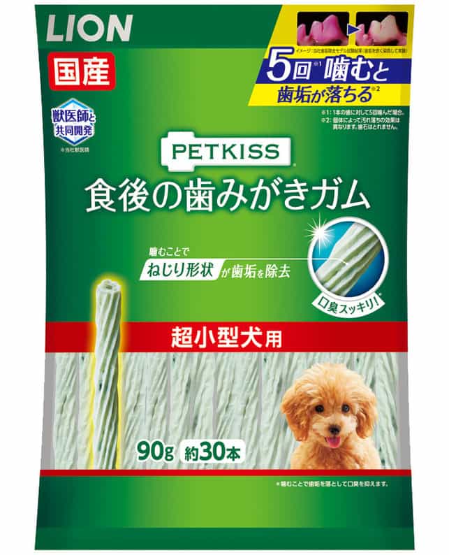 【同梱不可】【12個仕掛ける】百獣の王愛玩動物 PETKISS食後の歯磨きチュインガム超小型犬用90g（約30本）