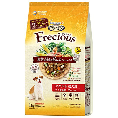 【同梱不可】【4個セット】ユニ・チャームグラン・デリ Frecious アダルト 成犬用 チキン＆ビーフ入り 1kg