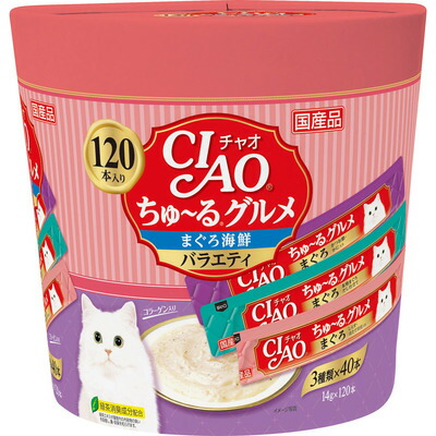 【同梱不可】【4個セット】いなば CIAOちゅ~るグルメ120本まぐろ海鮮バラエティ14g×120本|スペシャルスペース