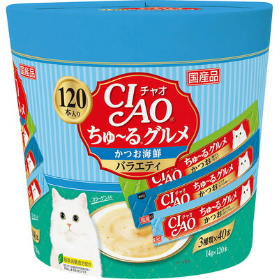 【同梱不可】【4個セット】いなば CIAOちゅ~るグルメ120本かつお海鮮バラエティ14g×120本|スペシャルスペース