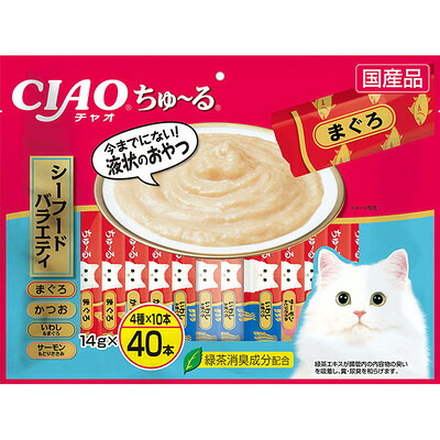【同梱不可】【4個セット】いなばペットフード CIAO ちゅ～る シーフードバラエティ 14g&times;40本｜スペシャルスペース