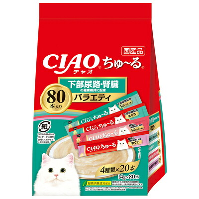 【同梱不可】【6個セット】いなば CIAOちゅ~る下部尿路・腎臓の健康維持に配慮バラエティ14g×80本|スペシャルスペース
