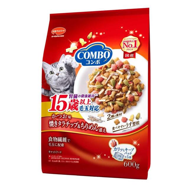【同梱不可】【12個セット】 日本ペットフード コンボキャット毛玉対応15歳以上かつお味・焼きタラチップ・ちりめん添え600g｜スペシャルスペース