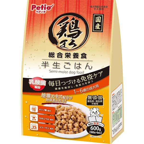 【同梱不可】【6個セット】ペティオ 鶏まろ　総合栄養食　半生ごはん　1‐6歳の成犬用 600g