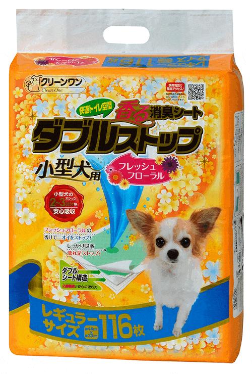 【同梱不可】【4個セット】クリーンワン 香る消臭シート ダブルストップ小型犬用 フレッシュフローラルの香り レギュラー 116枚