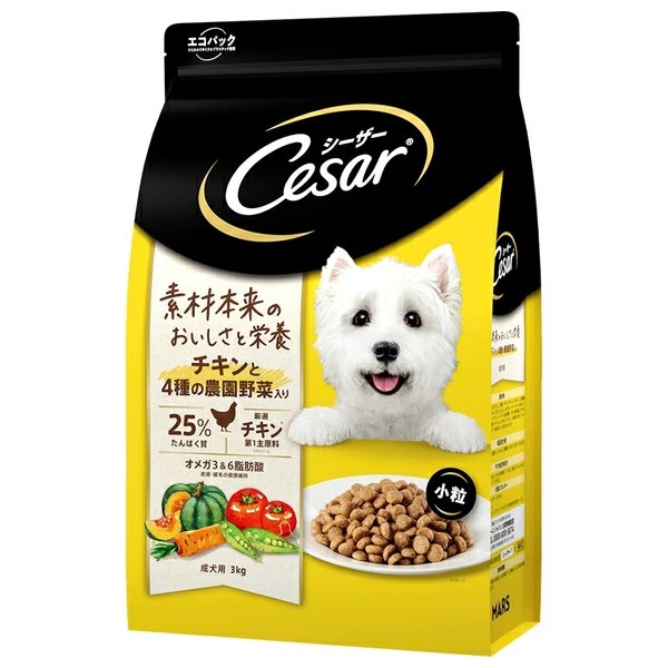 【同梱不可】【3個セット】 マースジャパンリミテッド シーザードライ 成犬用 チキンと4種の農園野菜入り 小粒 3kg