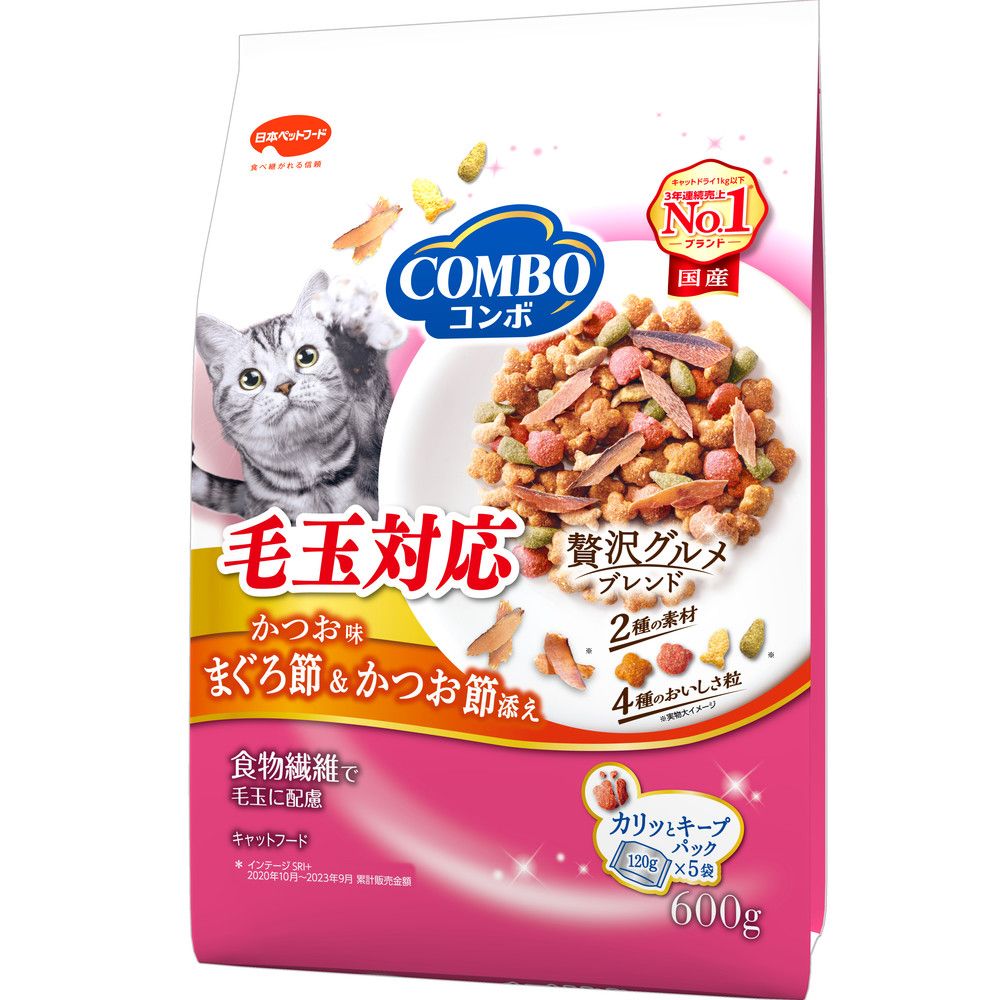 【同梱不可】【6個セット】 日本ペットフード コンボキャット毛玉対応かつお味・まぐろ節・かつお節添え600g