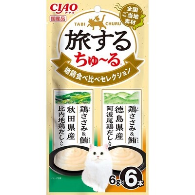 【同梱不可】【36個書き割り】いなば愛玩動物ボンネット 旅するちゅーる 地鶏食べ比べ選りぬき６ｇ×６Ｐ