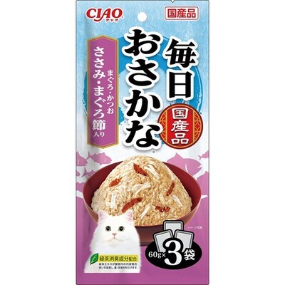 【同梱不可】【32個セット】 いなばペットフード株式会社 CIAO 毎日おさかな まぐろ･かつお ささみ･まぐろ節入り 60g×3P