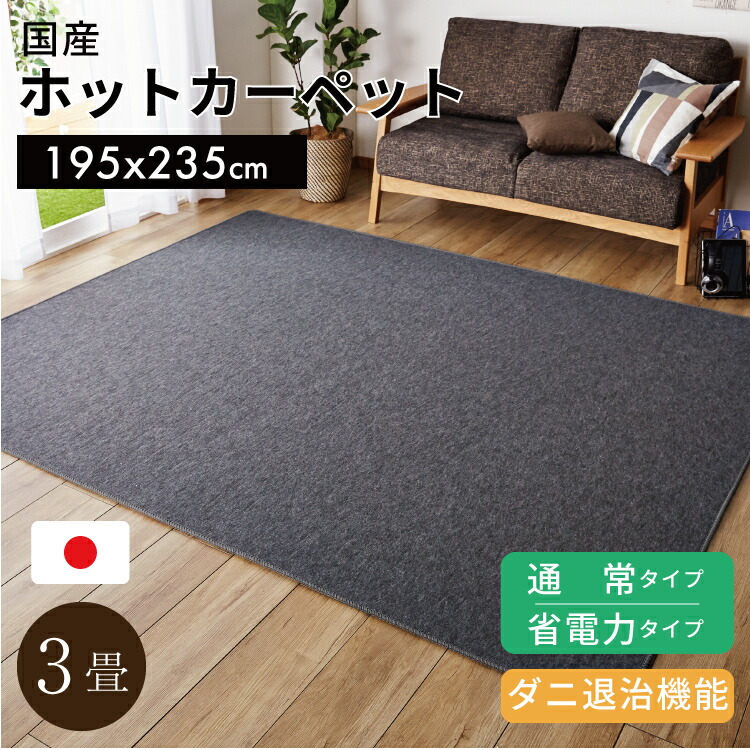 日本製 ホットカーペット 3畳 本体 195x235cm 通常タイプ / 省電力タイプ 【 ホットカーペット3畳用 本体 】[01htc]