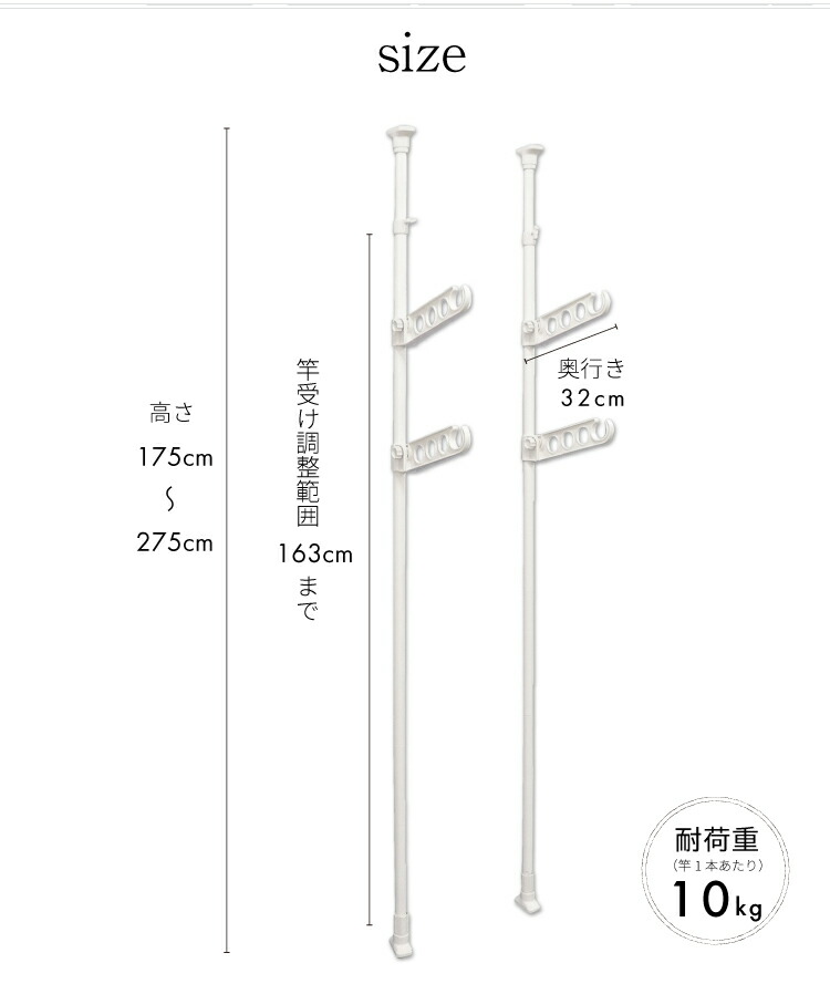 楽天市場 あす楽 送料無料 窓際 物干し 突ぱり室内２段竿受け 突ぱり つっぱり ツッパリ 突っ張り 棒 ポール 室内 窓枠 窓際 物干し すまいのコンビニ