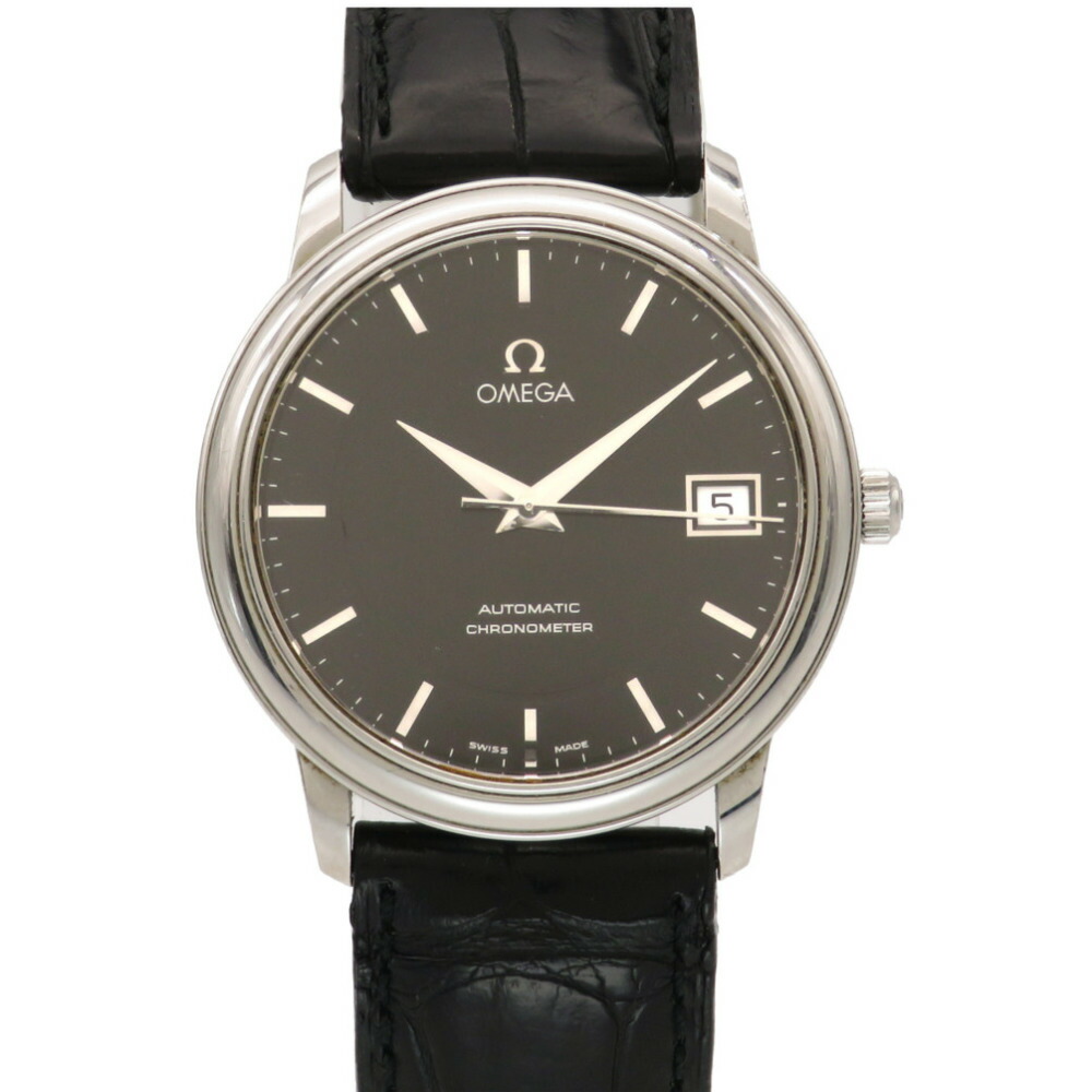 オメガ プレステージ クロノメーター 自動巻き 腕時計 SS/クロコダイル ブラック 黒 0305【中古】OMEGA メンズ ＬＩＦＥ  ＴＩＭＥ