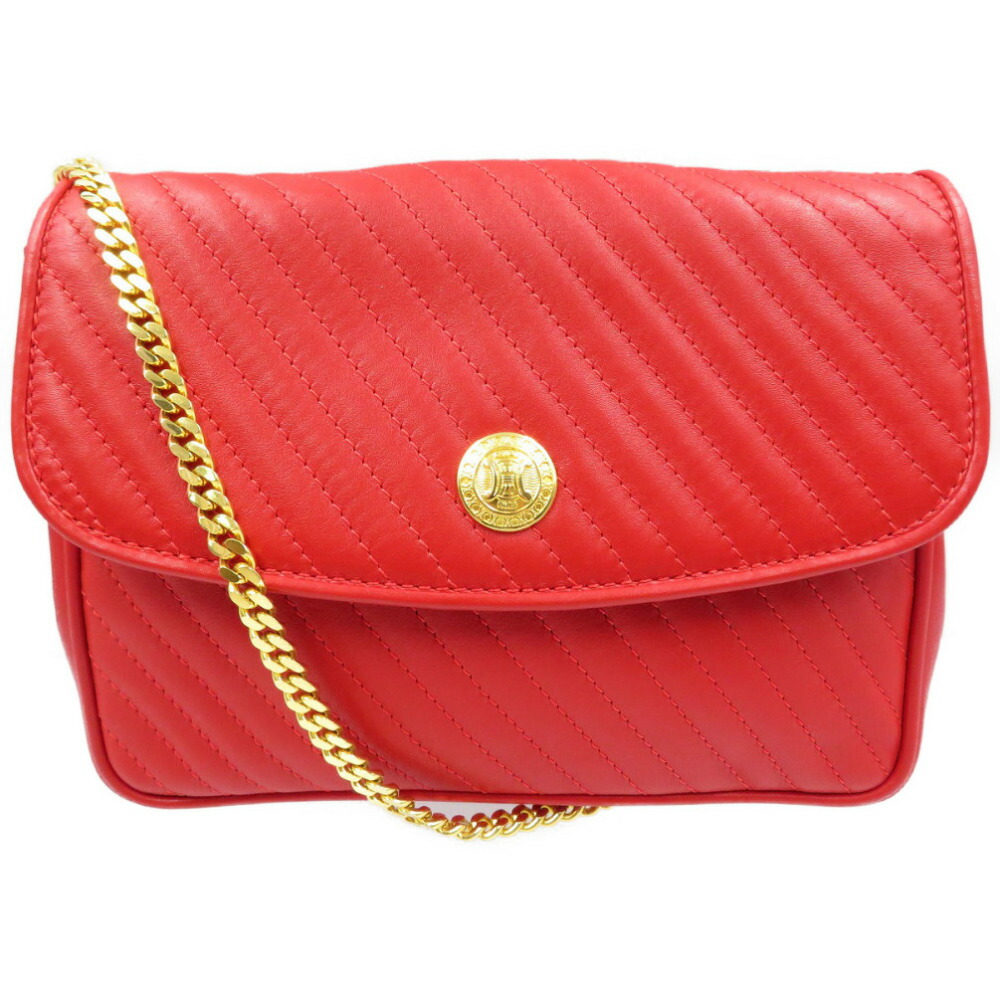 美品 セリーヌ ヴィンテージ レザー ゴールド金具 レッド 赤 チェーン ショルダーバッグ 0132【中古】CELINE