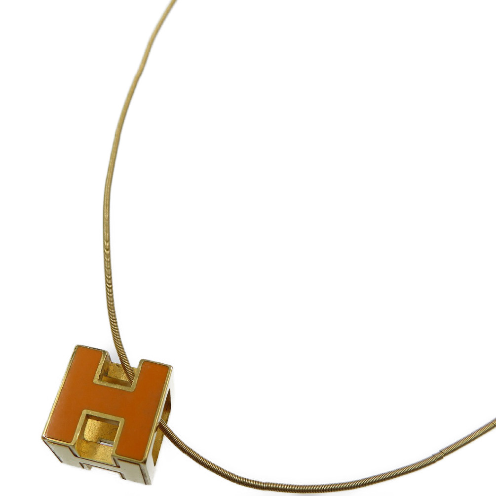 エルメス カージュドアッシュ Hキューブ メタル オレンジ ゴールド ネックレス 0112【中古】HERMES