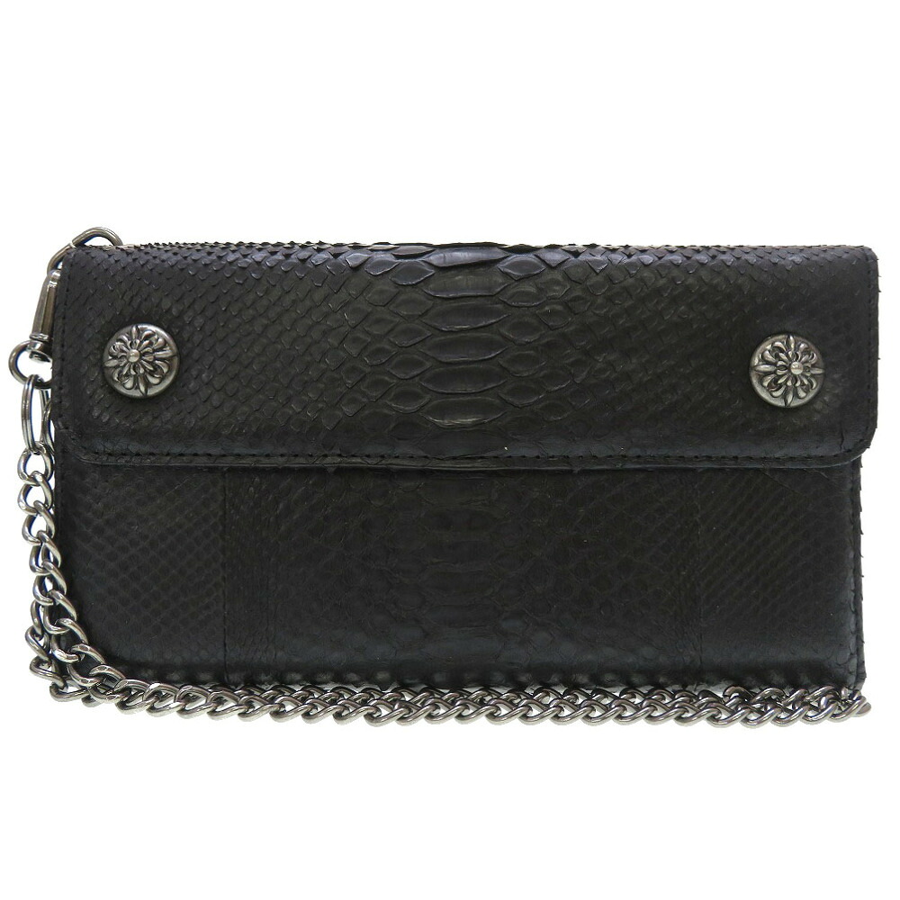 未使用 CrowZ パイソン ブラック シルバーチェーンウォレット 長財布 財布 黒 0200 【中古】 メンズ｜ＬＩＦＥ ＴＩＭＥ店