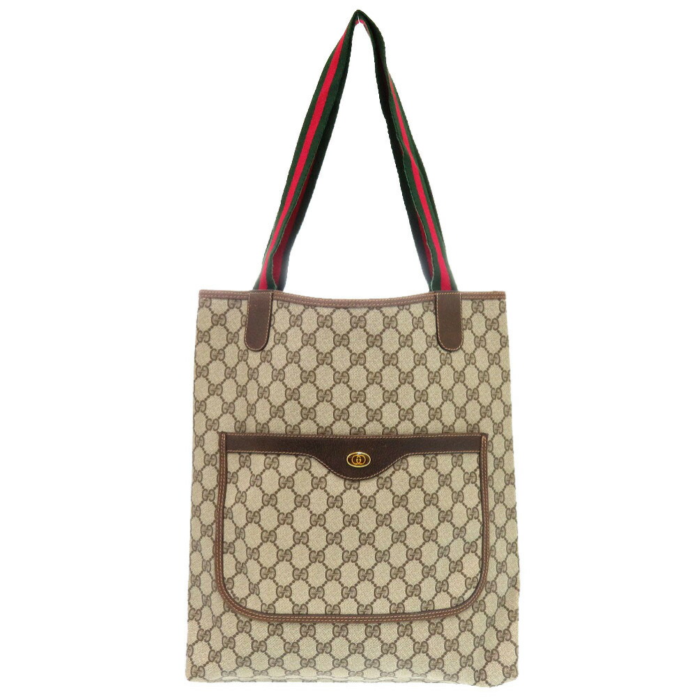 ✨外観美品✨GUCCI シェリーライン GG トートバッグ レザー 黒 ベージュ GUCCI オールドグッチ シェリーライン GG柄 PVCxレザートートバッグ
