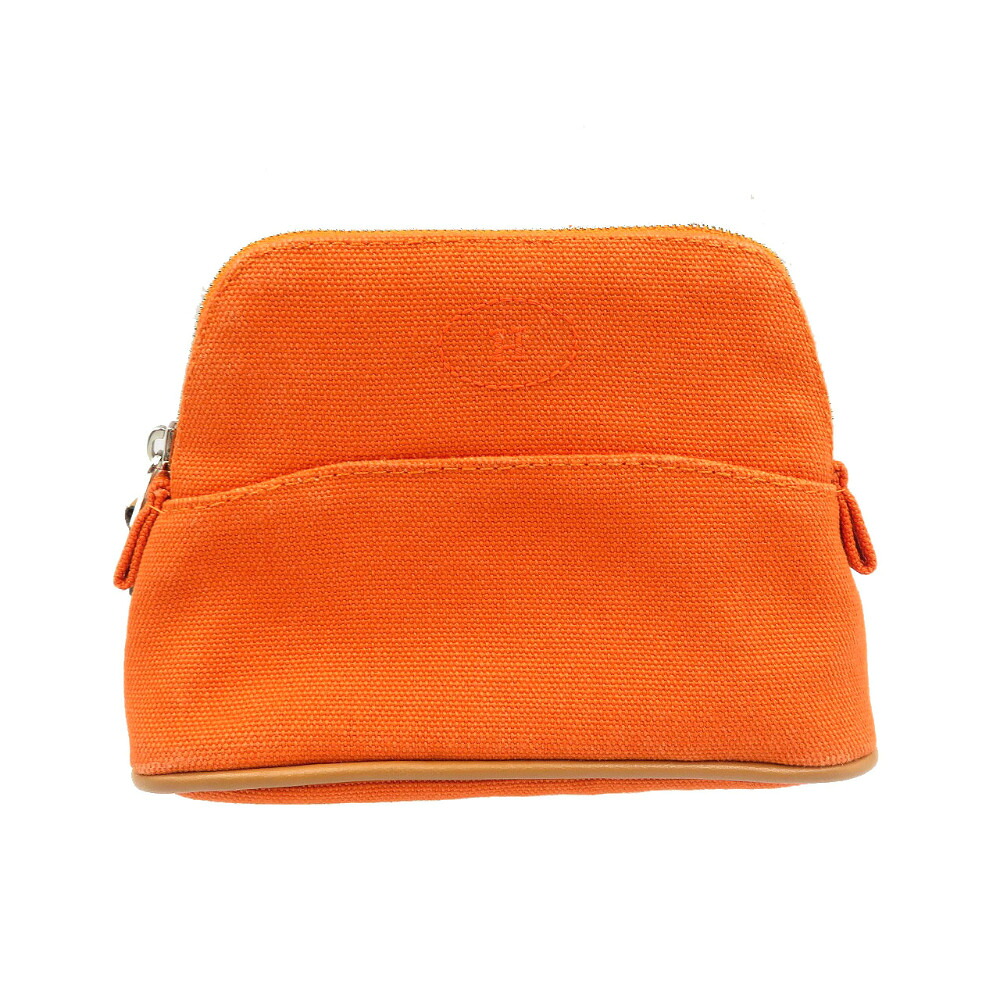 美品 エルメス ボリードポーチ 16 ミニミニ 綿織物 なめし革 オレンジ色 合切袋 1210【中古】HERMES
