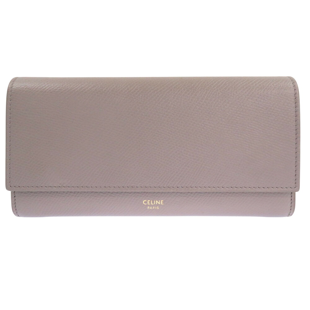 美品 セリーヌ ラージフラップウォレット レザー グレー 長財布 0123【中古】CELINE|LIFE TIME店