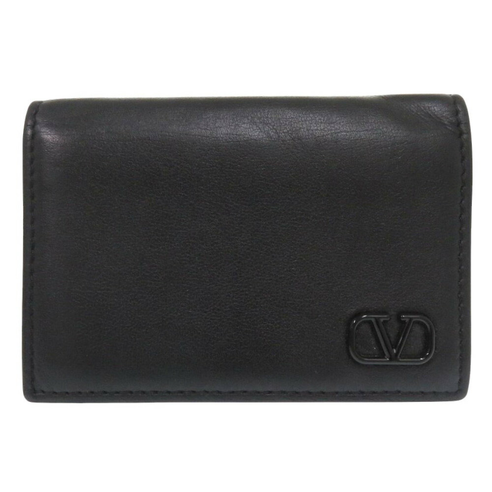 美品 ヴァレンティノ・ガラヴァーニ Vロゴ カーフ ブラック カードケース 黒 1873【中古】Valentino Garavani