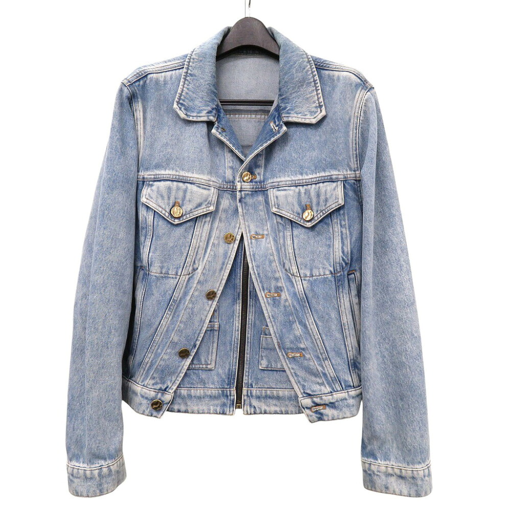 美品 ルイ ヴィトン 19SS ダブルフロント ヴァージル アブロー HGA73WLVP コットン/レザー ブルー サイズ46 デニムジャケット LV 1604【中古】LOUIS VUITTON メンズ