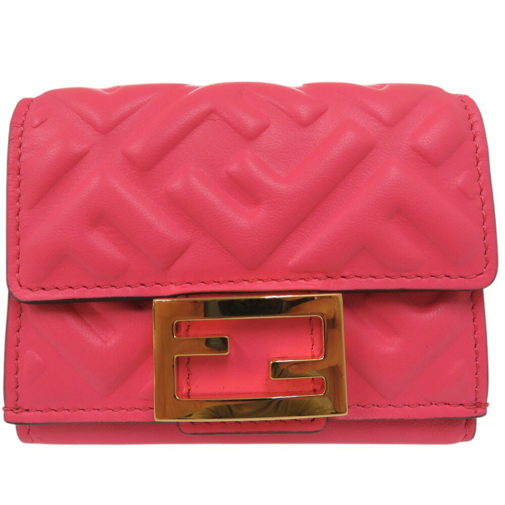 美品 フェンディ バゲット マイクロ 三つ折り財布 8M0395 レザー ピンク 1780【中古】FENDI