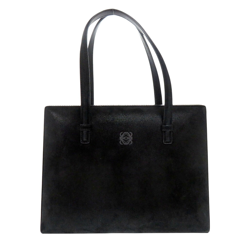 美品 ロエベ ヴィンテージ アナグラム スウェード/レザー ブラック ハンドバッグ 黒 1539【中古】LOEWE｜ＬＩＦＥ ＴＩＭＥ店