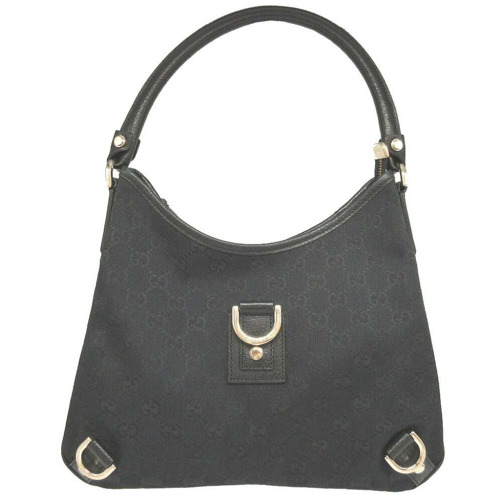美品 グッチ アビー 130738 GGキャンバス レザー ホーボー ブラック 黒 ショルダーバッグ 1650【中古】GUCCI|LIFE TIME店