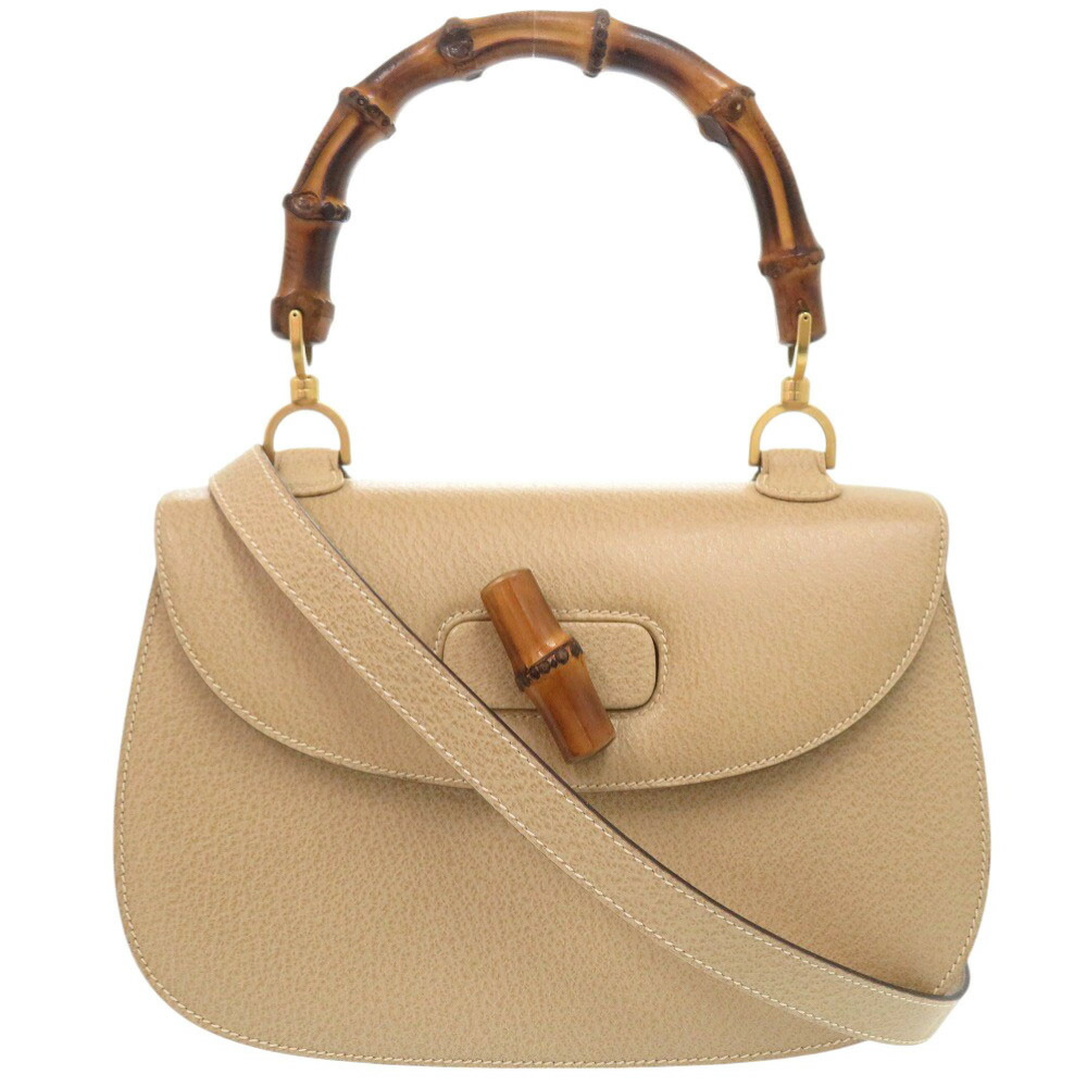 美品 グッチ バンブー 000 29 0633 なめし革 ベージュ 2WAY ハンドバック ショルダーバッグ 0174【中古】GUCCI