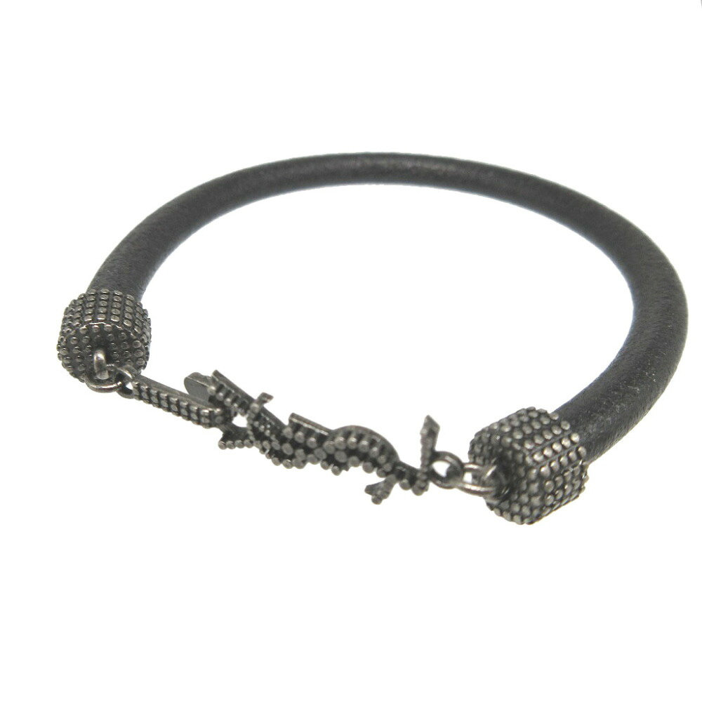 新品負けず劣らず サンローランパリ ロゴタイプ なめし革 黒いこと 黒 腕輪 1380【中古】SAINT LAURENT PARIS