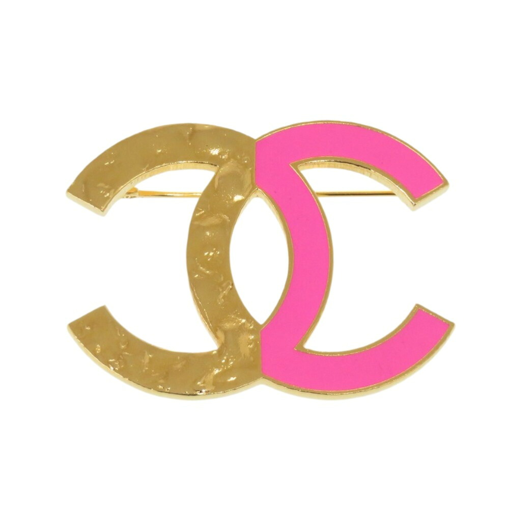 新品同様 シャネル バイカラー ココマーク メタル ゴールド ピンク ブローチ 0848【中古】CHANEL