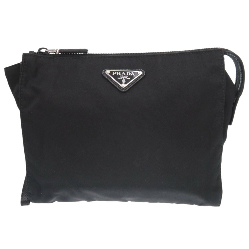 【未使用級】PRADA クラッチバッグ　ポーチ　サテン生地　黒　ブラック　レザー 7c1478zs5m16_-d1.jpg