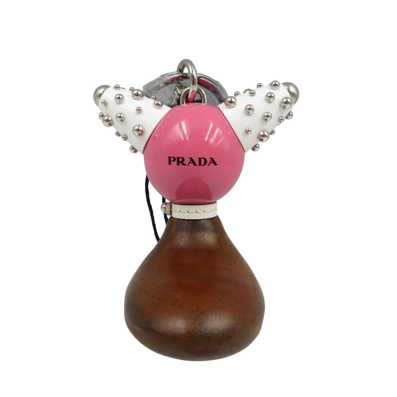 未使用 プラダ TRICK ROBOT 1TR062 メタル ウッド シルバー金具 ベコニア ブラウン ホワイト キーホルダー 0989【中古】PRADA