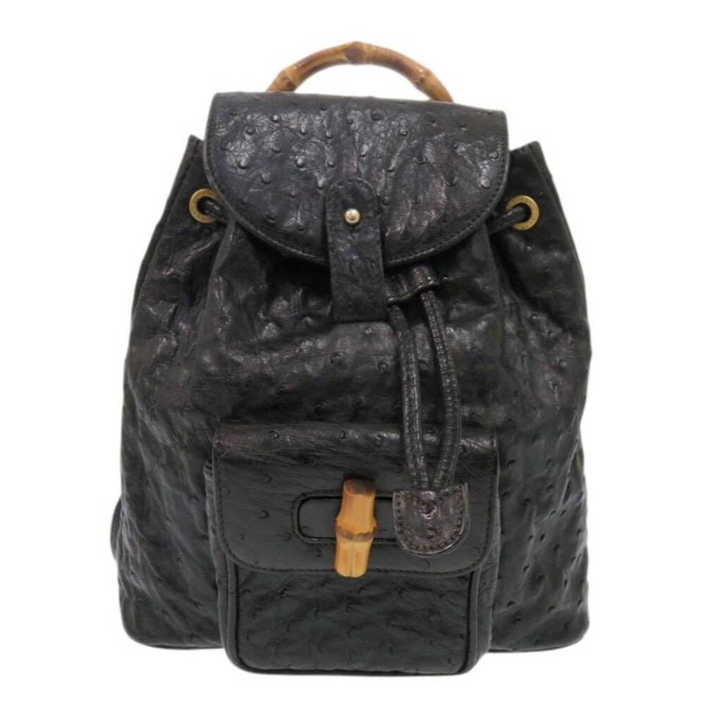 美品 グッチ 00317050030 駝鳥 バンブー 黒いこと 背嚢 黒 1578【中古】GUCCI