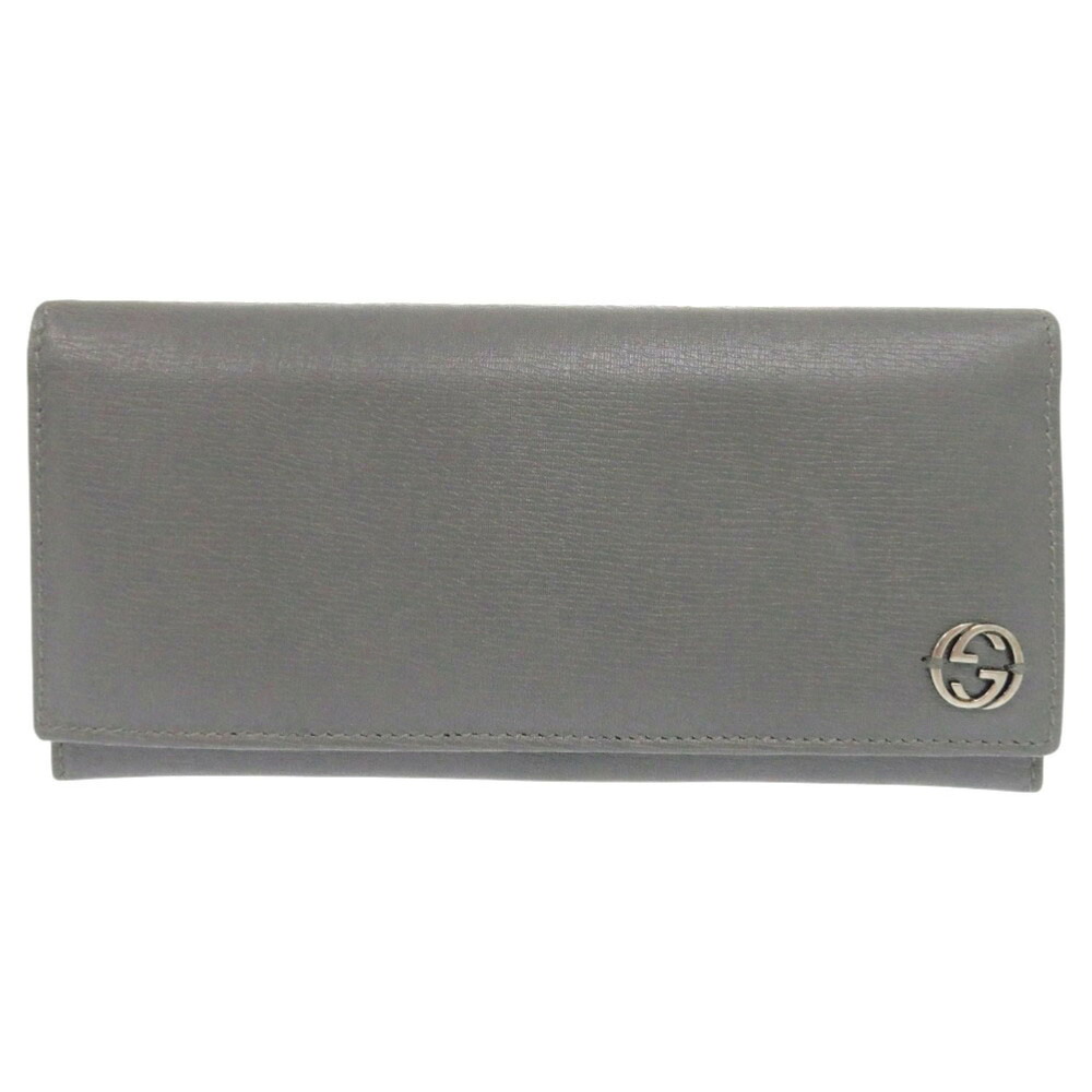 美品 グッチ インターロッキングG 256348 レザー グレー 長財布 0803【中古】GUCCI メンズ｜ＬＩＦＥ ＴＩＭＥ店