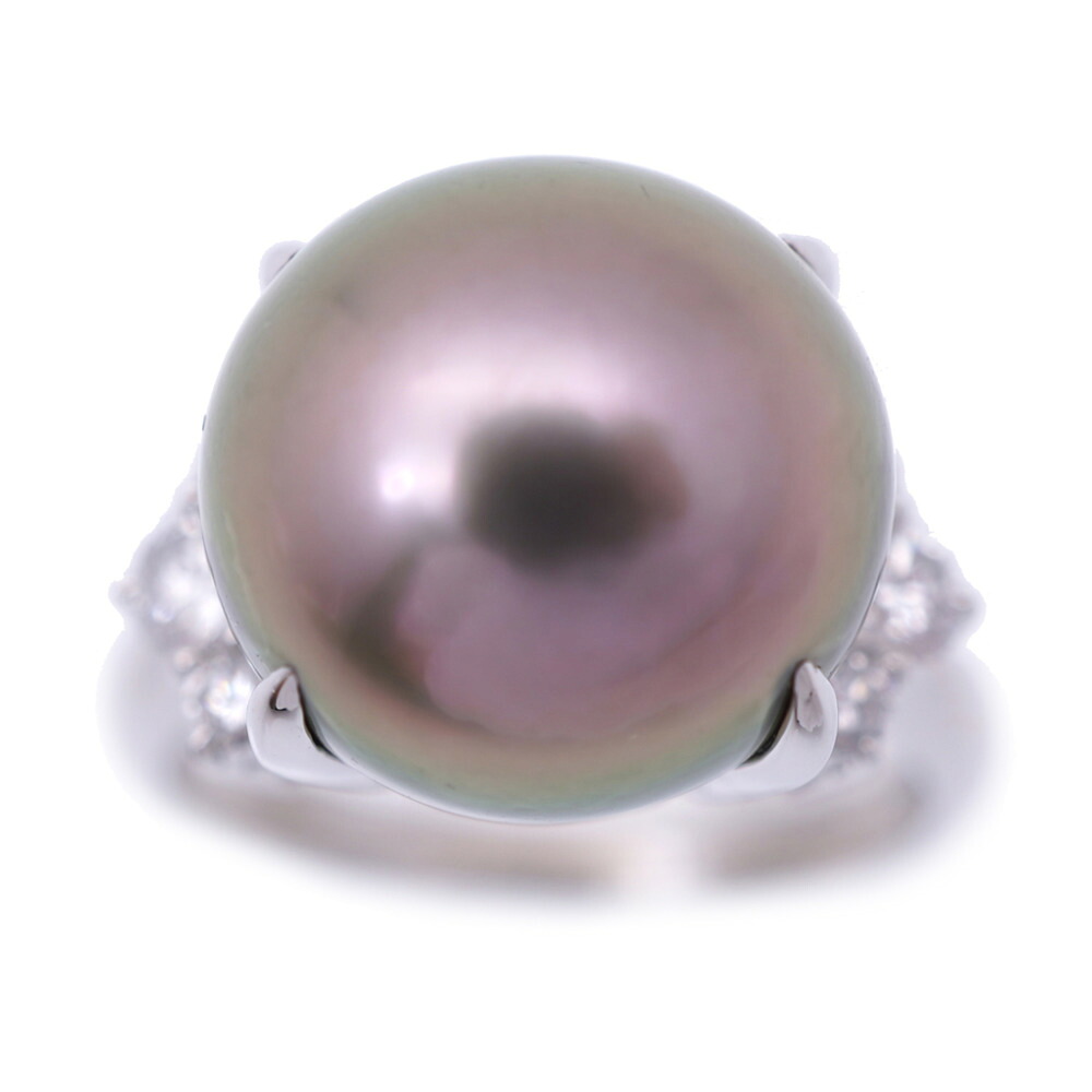 新品同様 パール12mm ダイヤ0.34ct Pt900 リング プラチナ/パール/ダイヤモンド 12号 指輪 ブラック 黒蝶真珠 ジュエリー 0912【中古】 レディース｜ＬＩＦＥ ＴＩＭＥ店