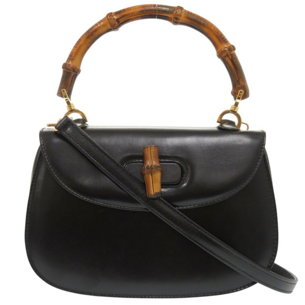 極 美品 オールドグッチ バンブー レザー ショルダーバッグ ポシェット 黒 GUCCI グッチ オールドグッチ バンブー ショルダーバッグ