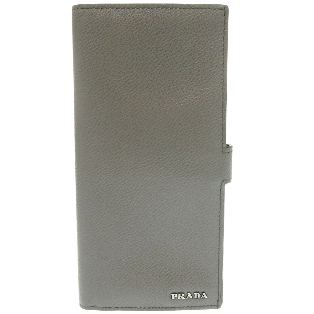 美品 プラダ レザー グレー 二つ折り長財布 二つ折り長札入れ 長財布 1332【中古】PRADA メンズ|LIFE TIME店