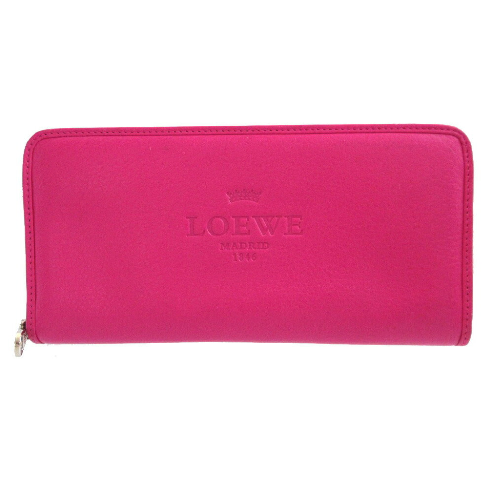 美品 ロエベ ヘリテージ なめし革 サクラ色 ラウンドジッパー長紙入れ 紙入れ 1223【中古】LOEWE