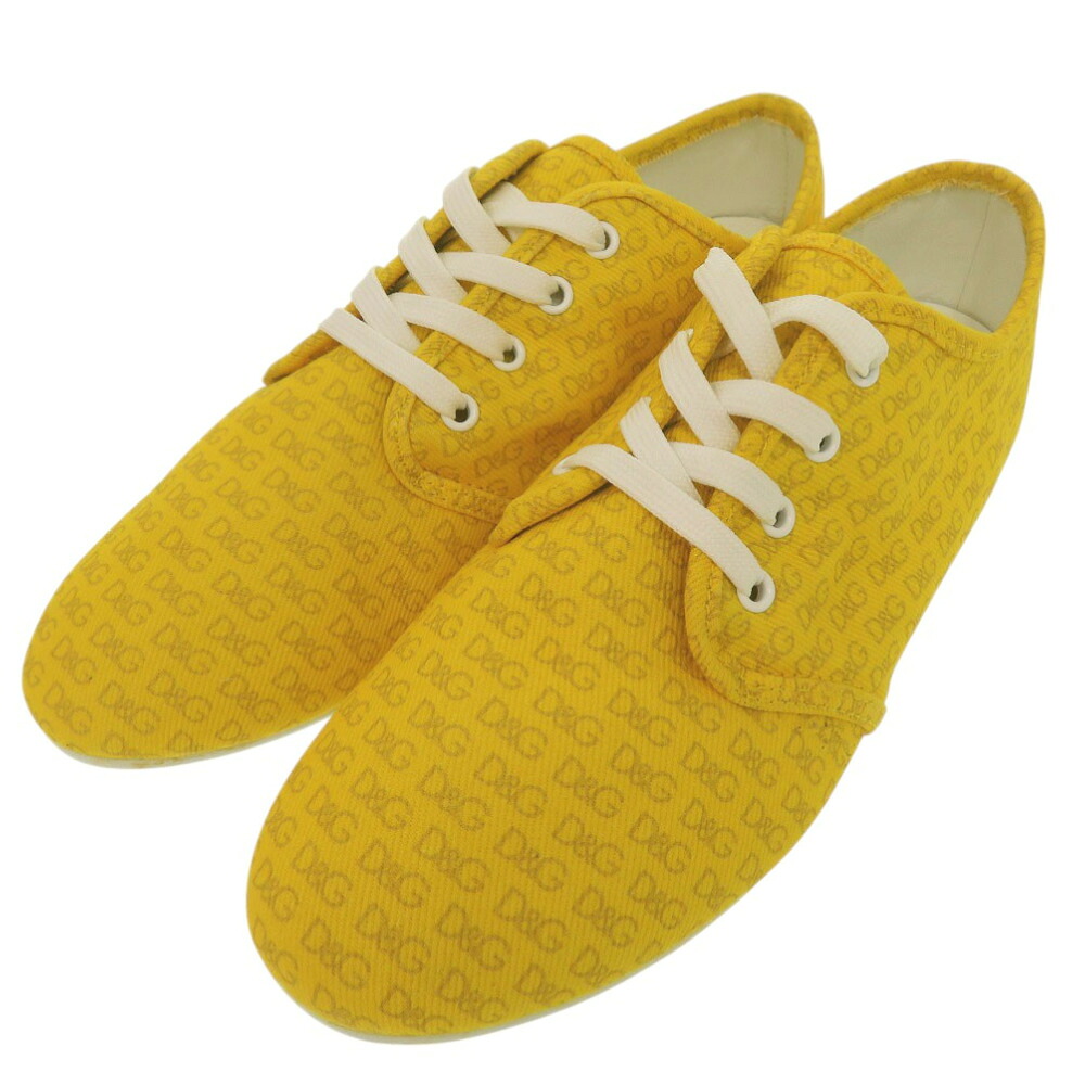 美品 ドルチェアンドガッバーナ ローカットスニーカー 総柄 ロゴタイプ柄 帆布 黄色 0466【中古】DOLCE\u0026GABBANA