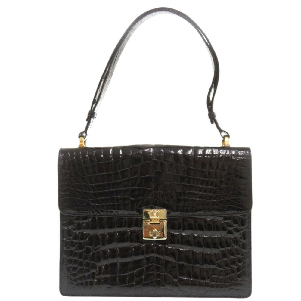 セリーヌ クロコダイル ブラック 2WAY ショルダーバッグ 黒 1328【中古】CELINE