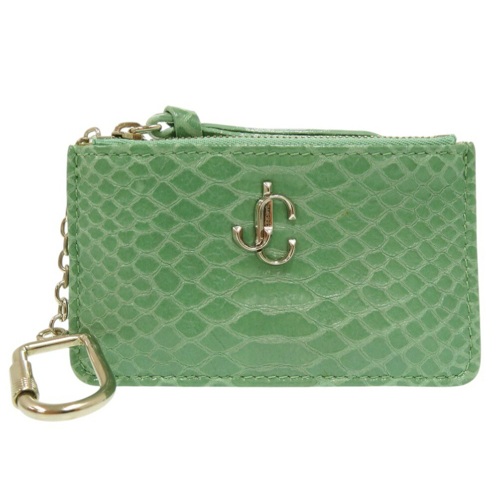 美品 ジミーチュウ フラグメントケース カードケース ミニ財布 コインケース パイソン グリーン 0907【中古】JIMMY CHOO
